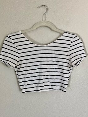 Foreign Exchange Black & White Striped Open Back Scoop Crop Top